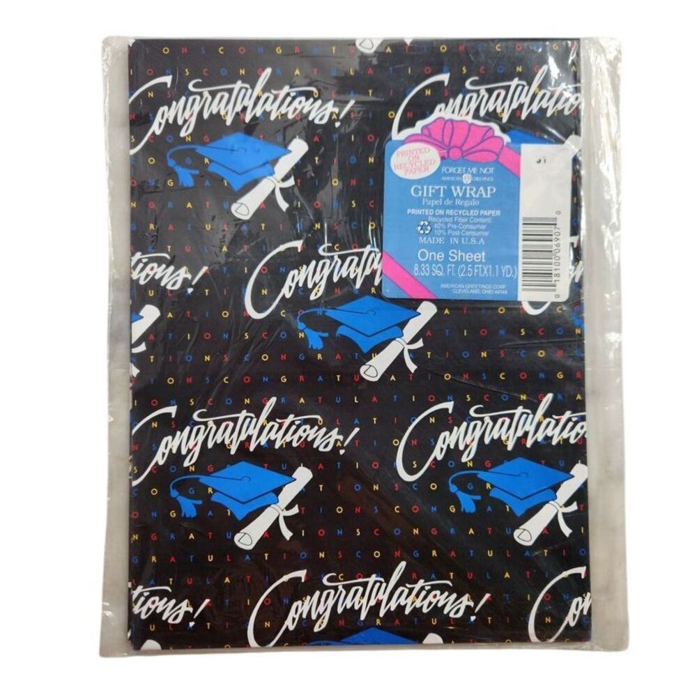 American Greetings Vintage Congratulations Graduation Paper Flat Gift Wrap Sheet